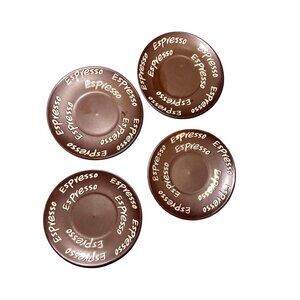 Set Of 4 Brown Espresso Saucers With White Lettering
